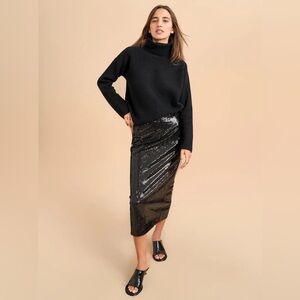 NWT LA LIGNE Oona Sequined Chiffon Black Midi Pencil Skirt Size 12